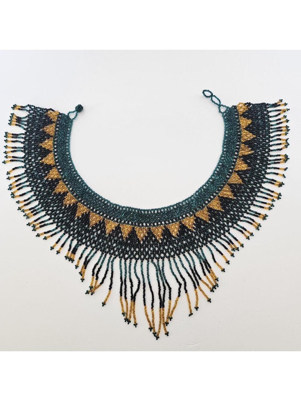 Beaded Bib Necklace Fringe Tribal Southwestern Festival Statement Collar - Picture 5 of 13